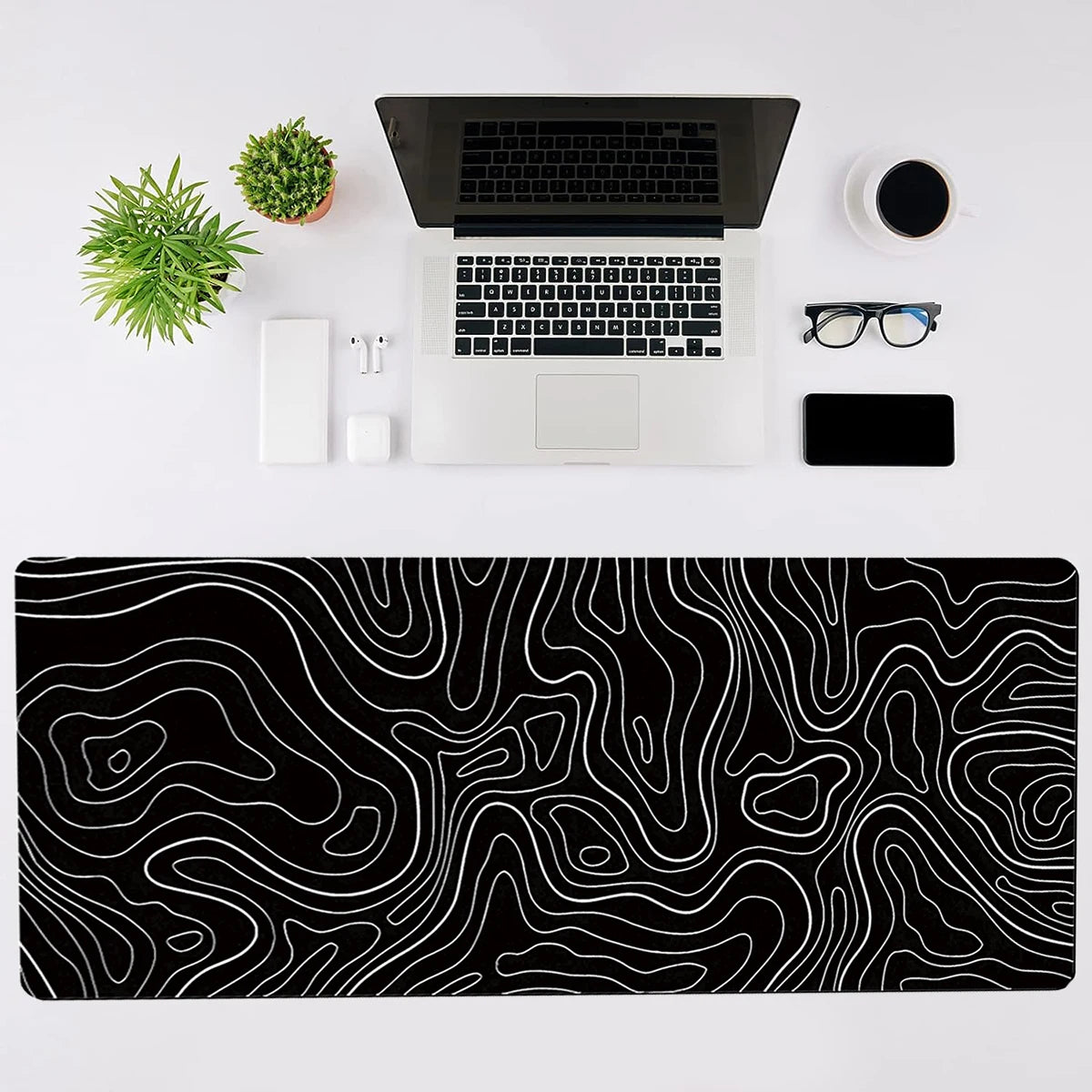 Tapis de Souris Design Carte de Montagne Noir & Blanc – Bureau Moderne