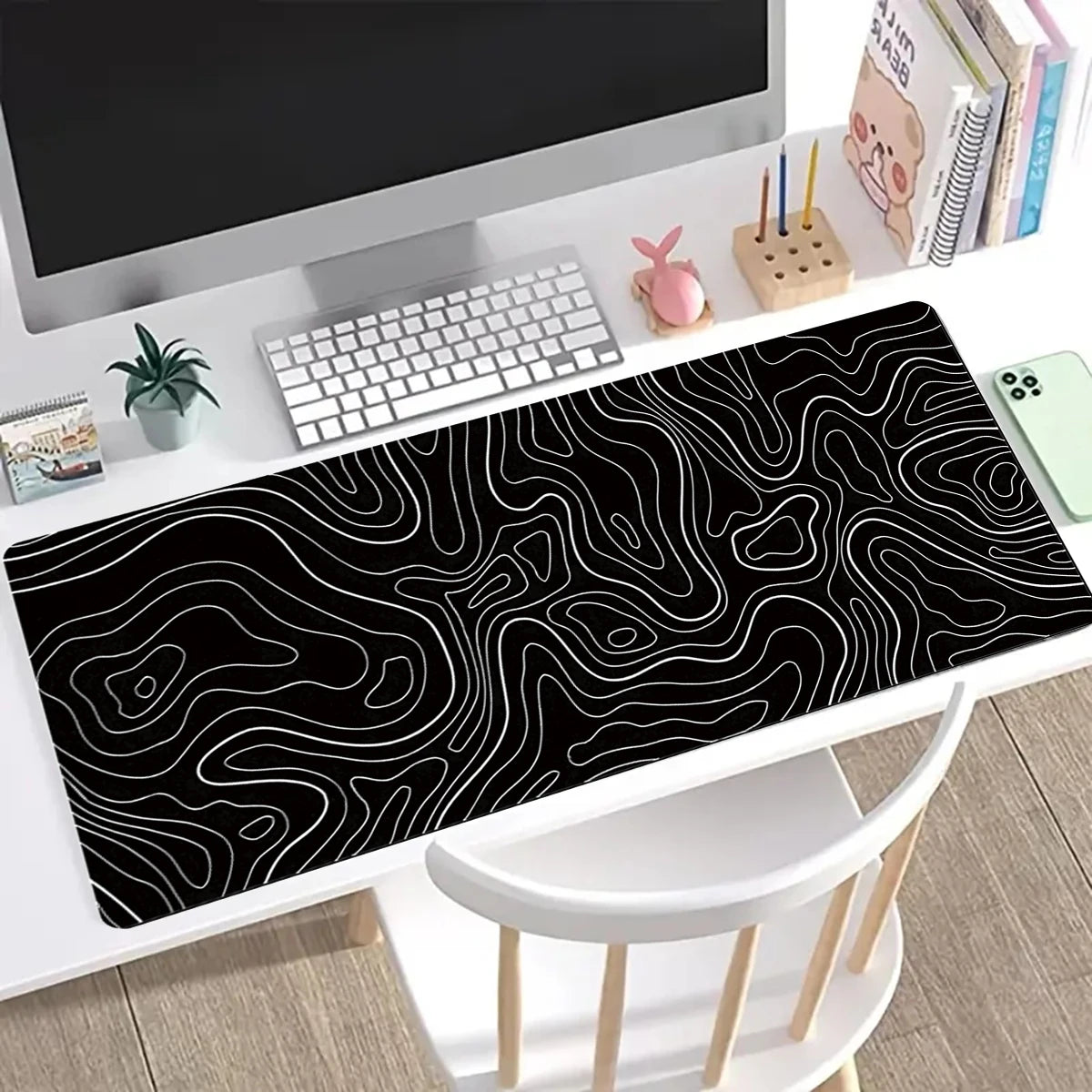 Tapis de Souris Design Carte de Montagne Noir & Blanc – Bureau Moderne
